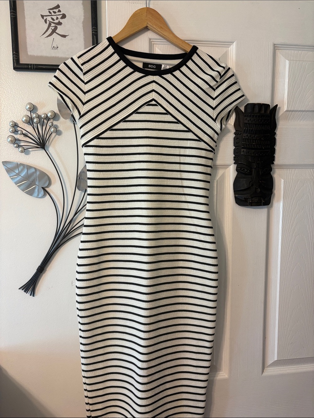 BDG Black & White Striped Knit Midi Dress